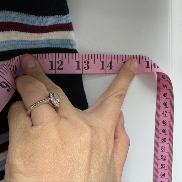 Gianni Bini Black, Blue, White, Burgundy Striped Ruffle Off the Shoulder Dress - Picture 13 of 16